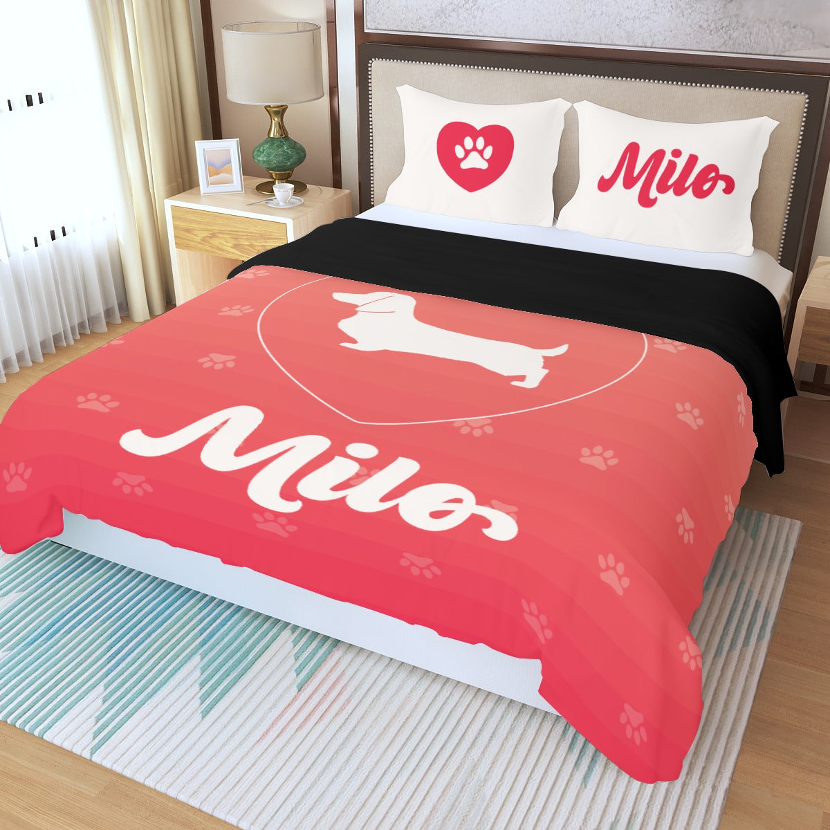 Juego de Cama Personalizado con Nombre de Perro Salchicha - Juego de Cama