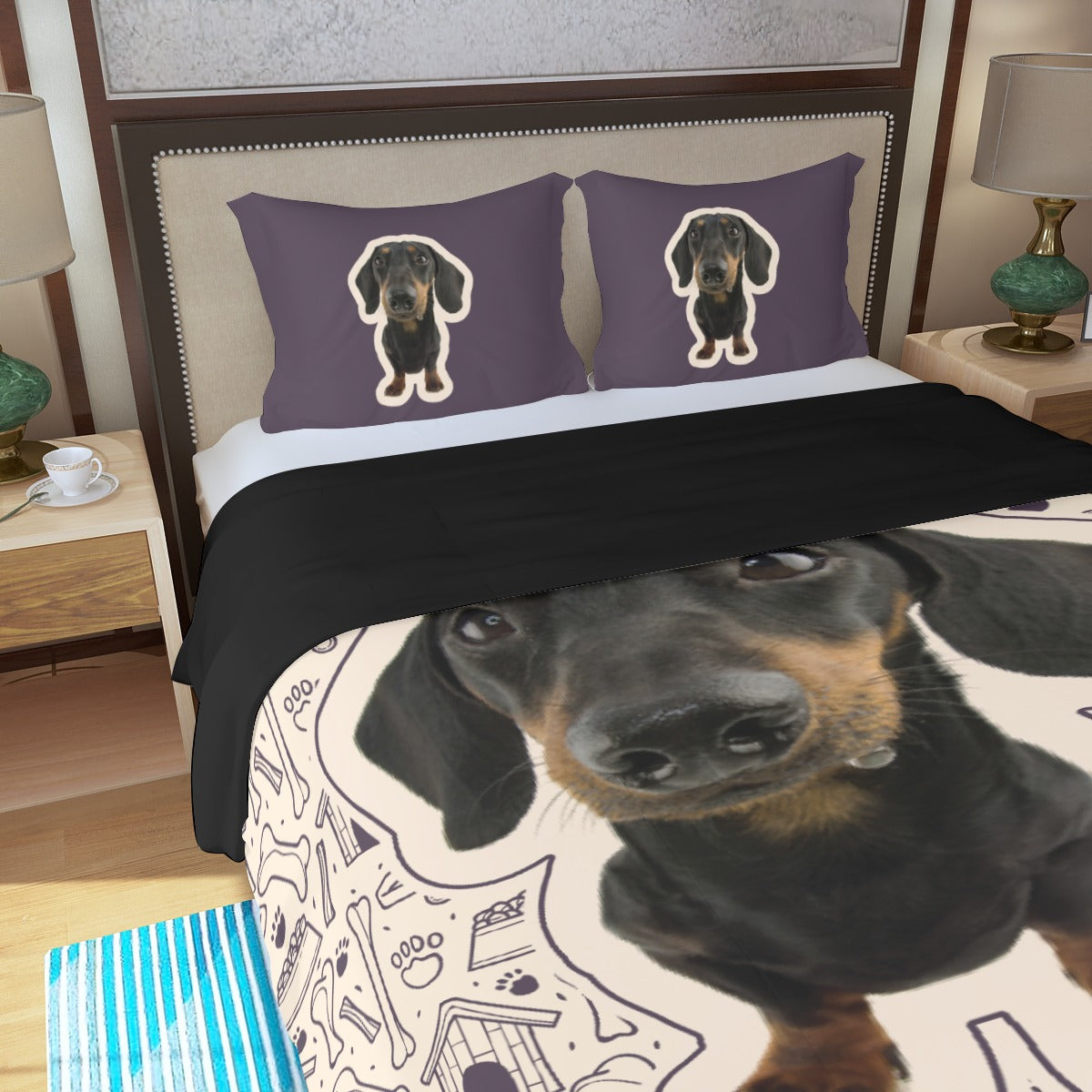 Juego de Cama Personalizado con Imagen de Perro Salchicha - Juego de Cama