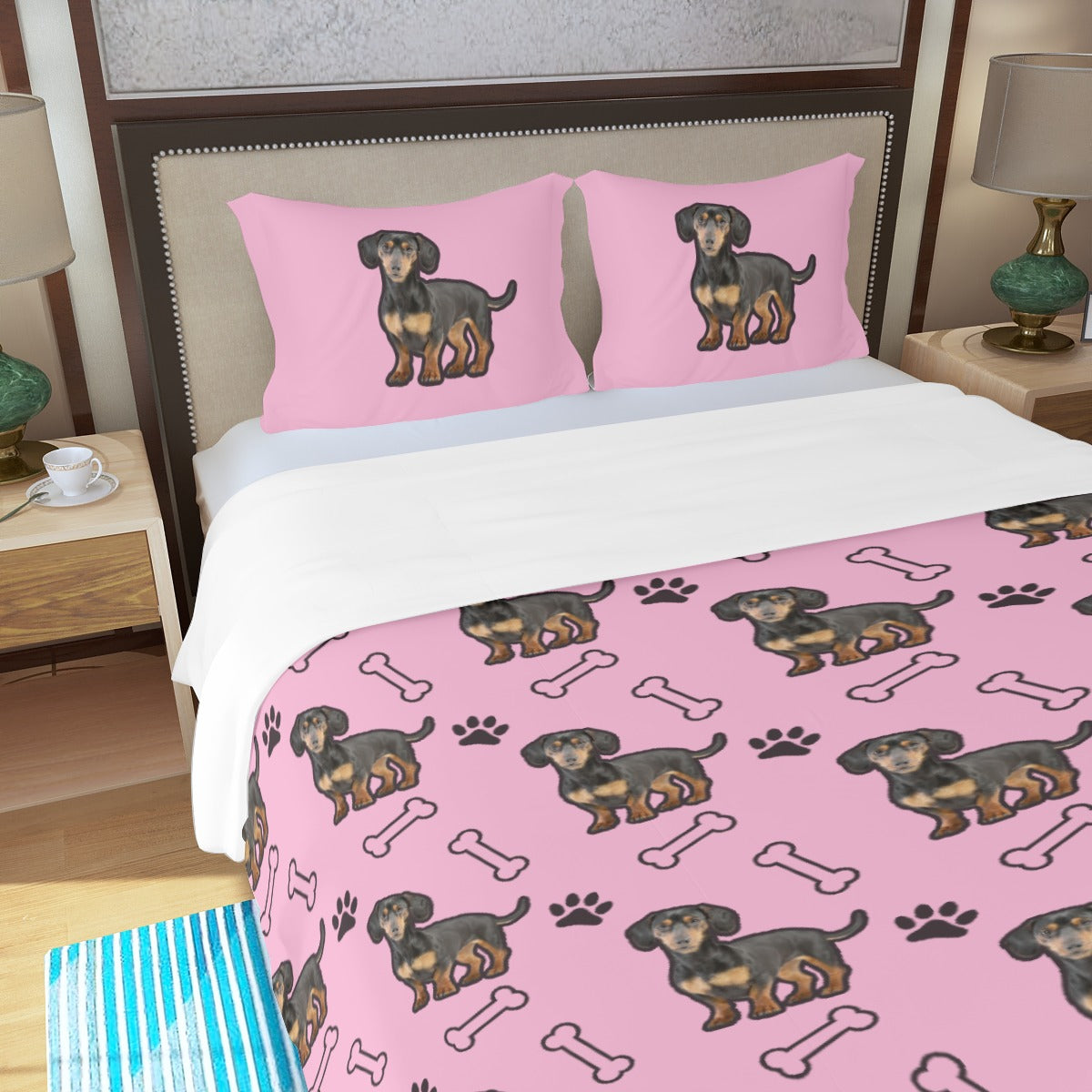 Juego de Cama Personalizado con Imagen de Perro Salchicha - Juego de Cama