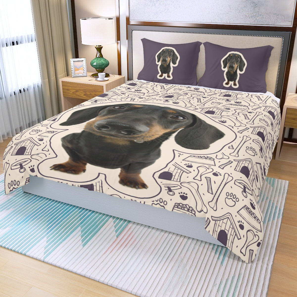 Juego de Cama Personalizado con Imagen de Perro Salchicha - Juego de Cama