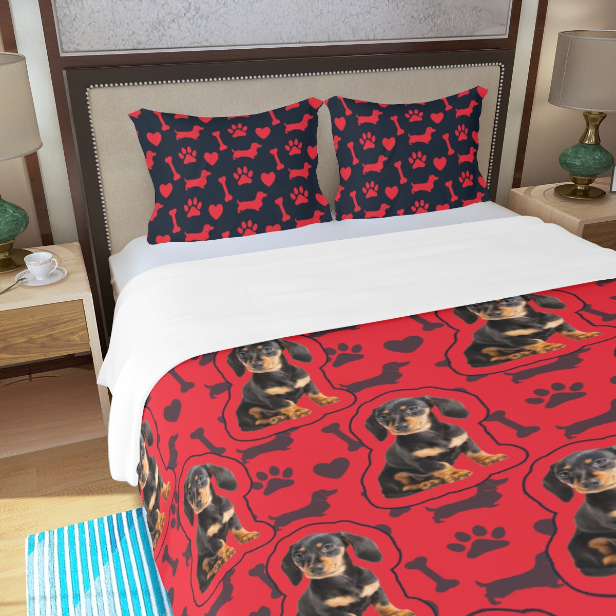 Juego de Cama Personalizado con Imagen de Perro Salchicha - Juego de Cama