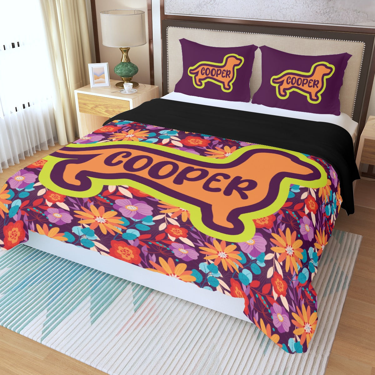 Juego de Cama Personalizado con Nombre de Perro Salchicha - Juego de Cama