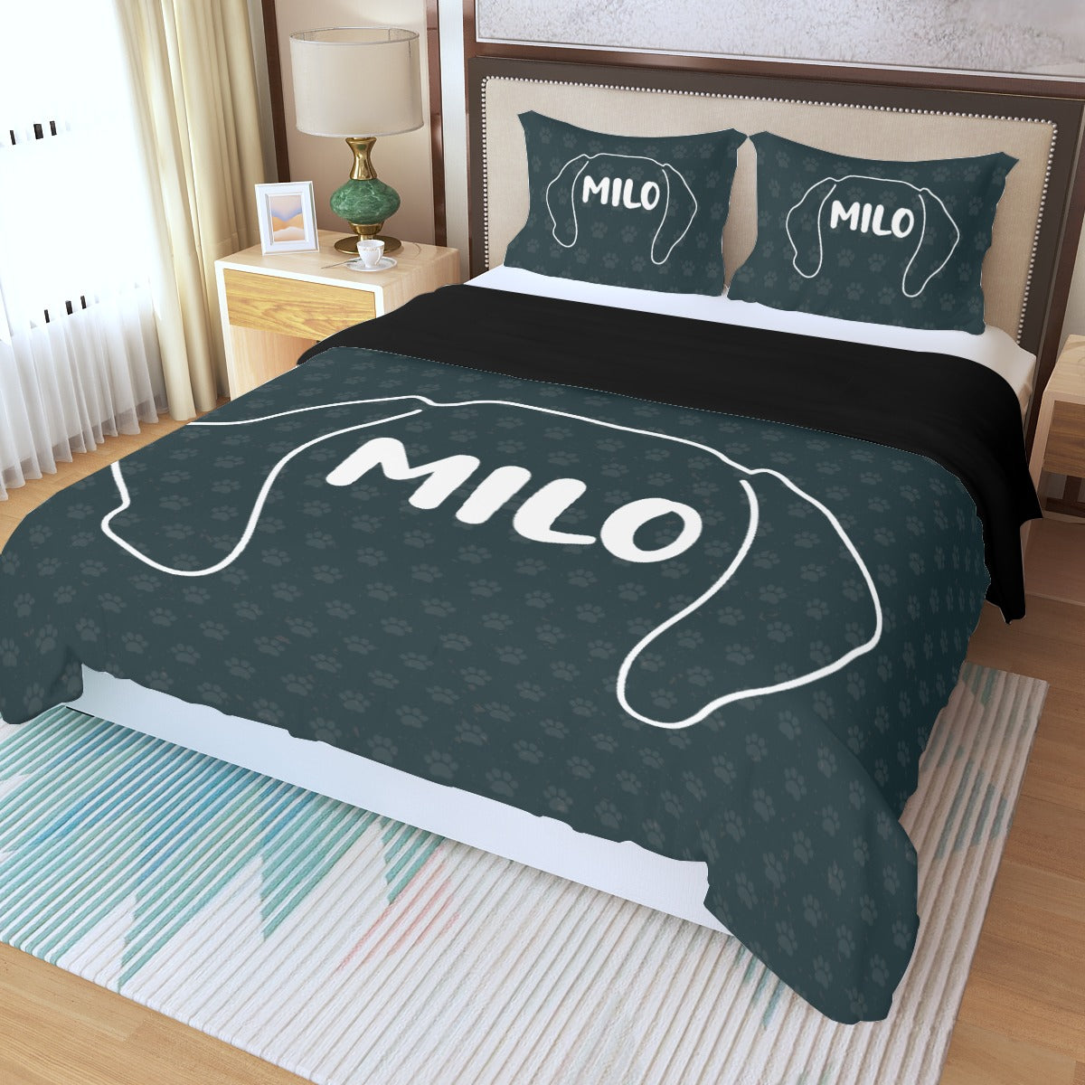 Juego de Cama Personalizado con Nombre de Perro Salchicha - Juego de Cama