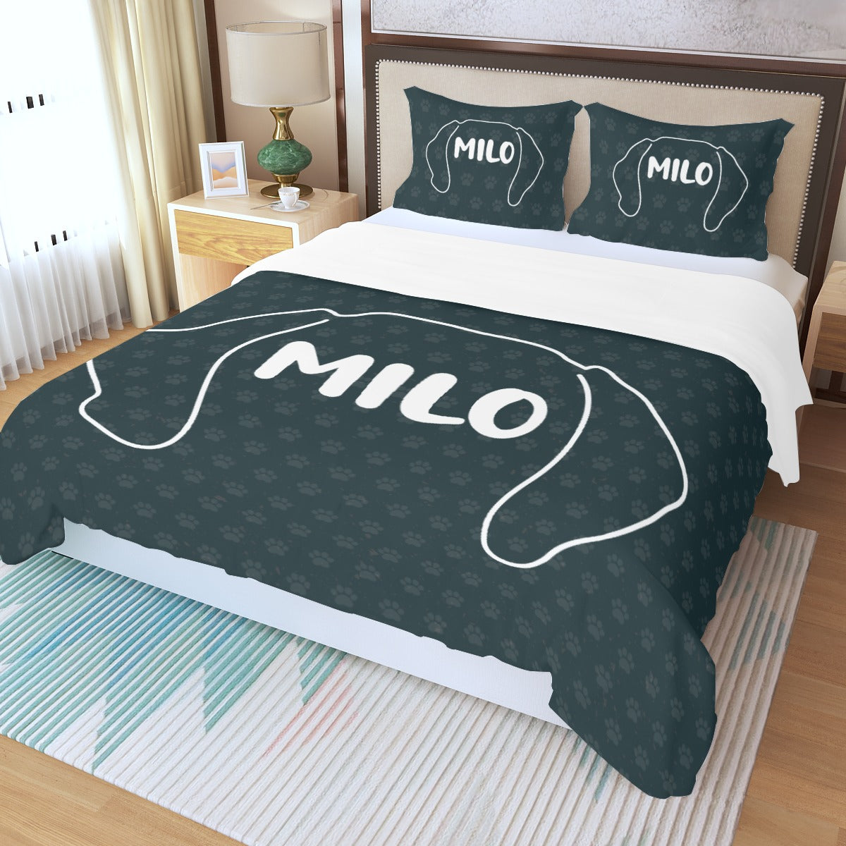 Juego de Cama Personalizado con Nombre de Perro Salchicha - Juego de Cama