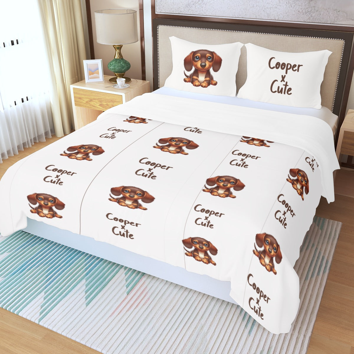 Juego de Cama Personalizado con Nombre de Perro Salchicha - Juego de Cama