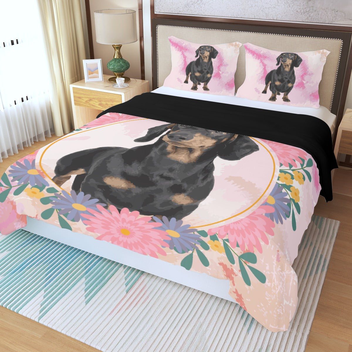 Juego de Cama Personalizado con Imagen de Perro Salchicha - Juego de Cama