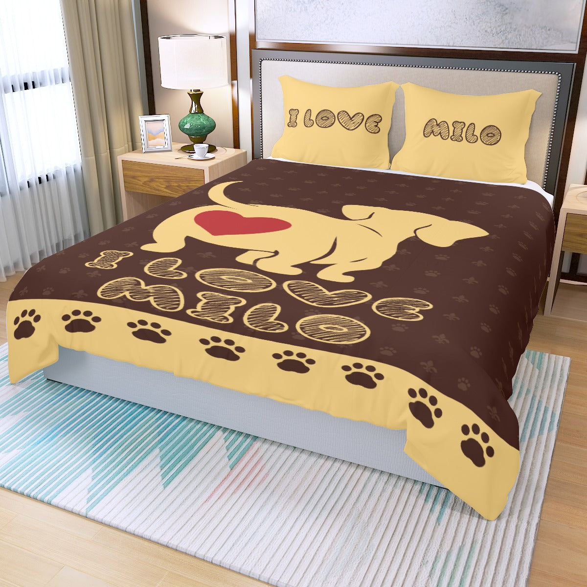 Juego de Cama Personalizado con Nombre de Perro Salchicha - Juego de Cama