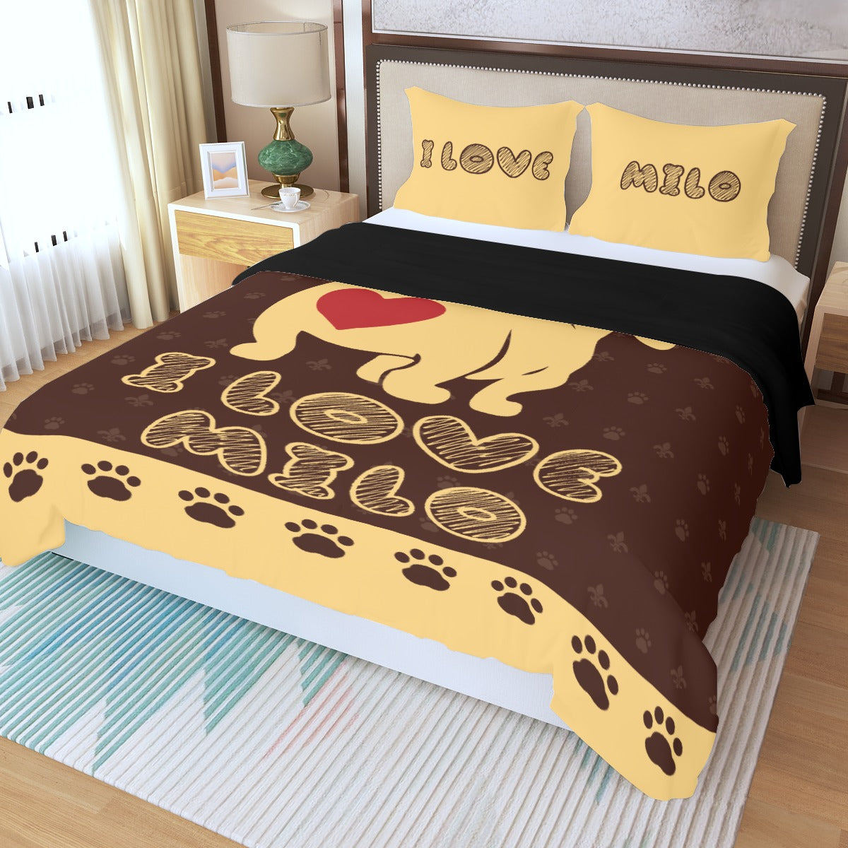 Juego de Cama Personalizado con Nombre de Perro Salchicha - Juego de Cama