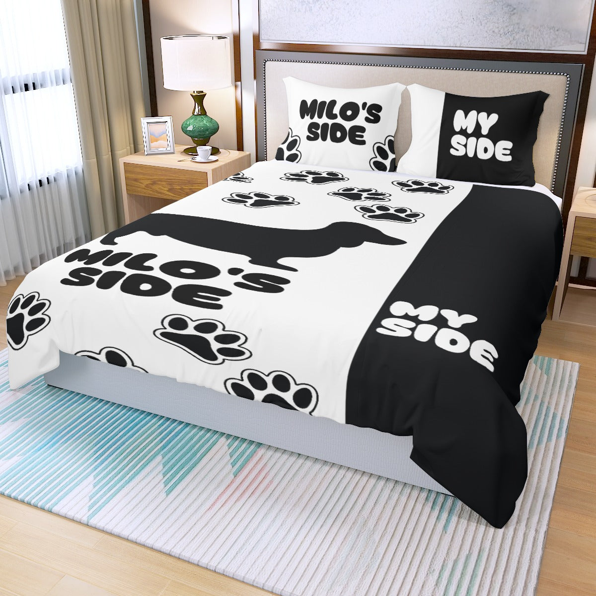 Juego de ropa de cama personalizado con el nombre del perro salchicha - Juego de ropa de cama para los amantes de los perros salchicha