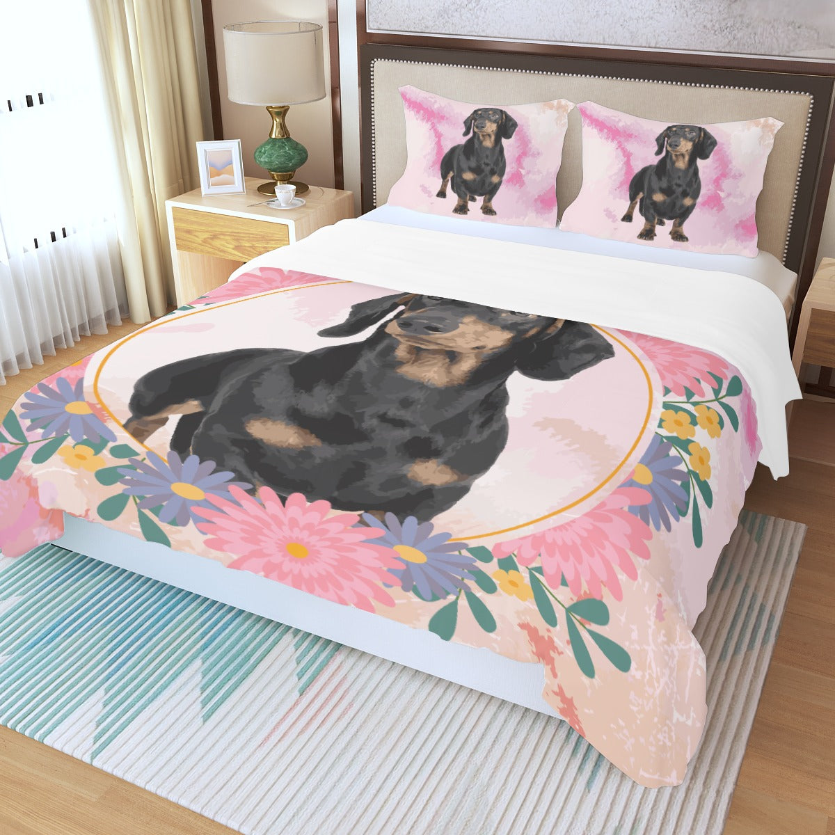 Juego de Cama Personalizado con Imagen de Perro Salchicha - Juego de Cama