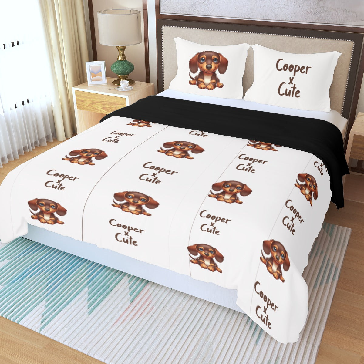 Juego de Cama Personalizado con Nombre de Perro Salchicha - Juego de Cama