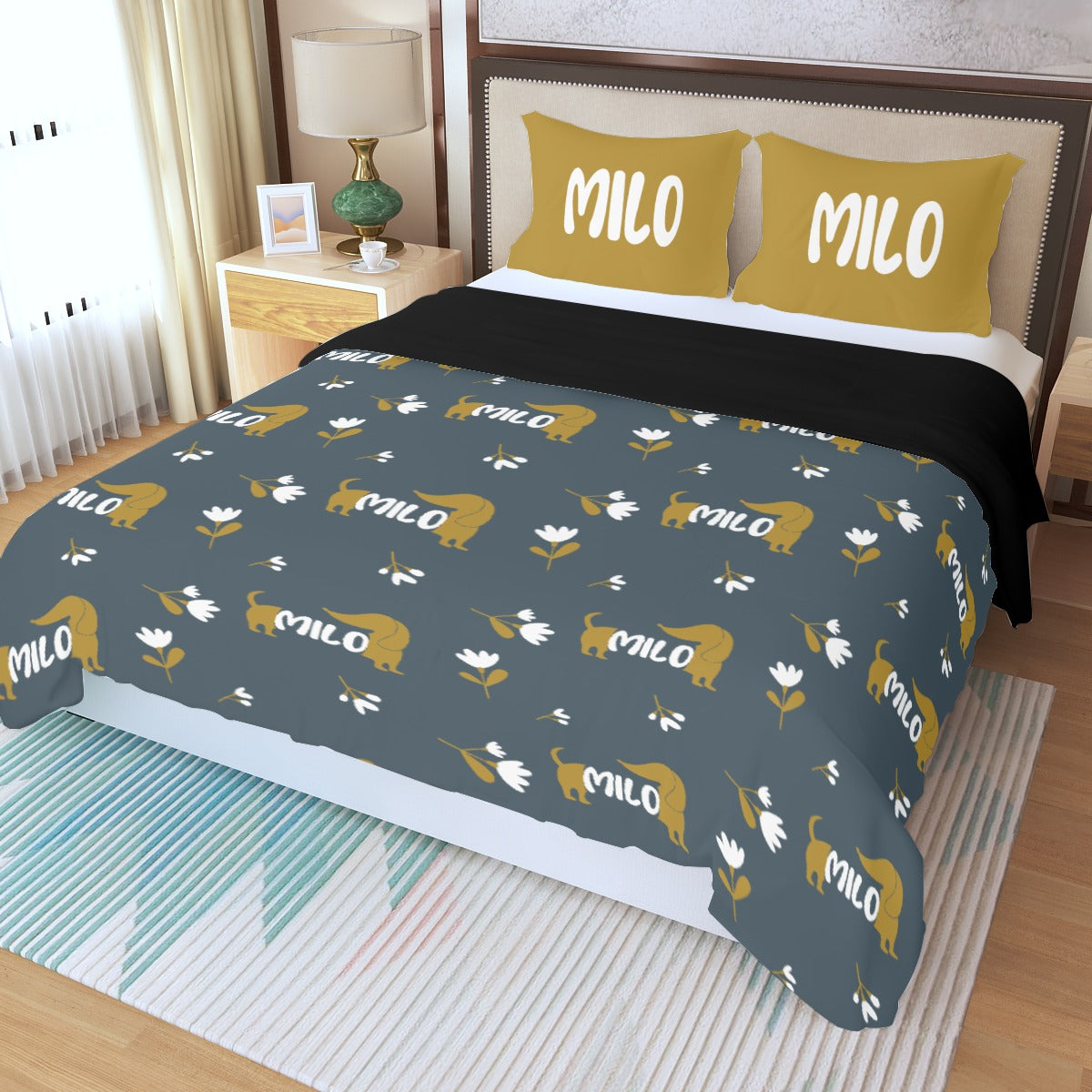 Juego de Cama Personalizado con Nombre de Perro Salchicha - Juego de Cama