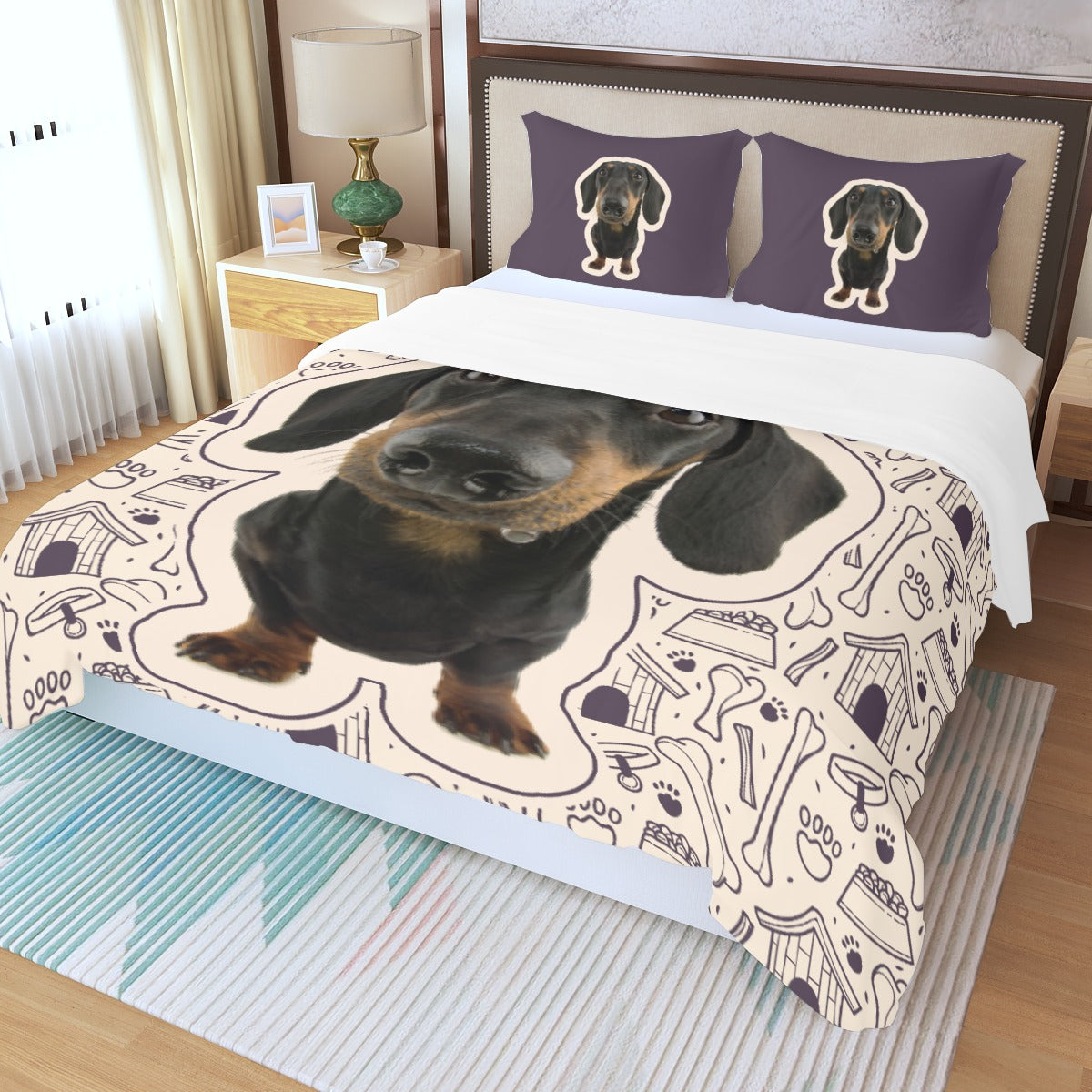 Juego de Cama Personalizado con Imagen de Perro Salchicha - Juego de Cama