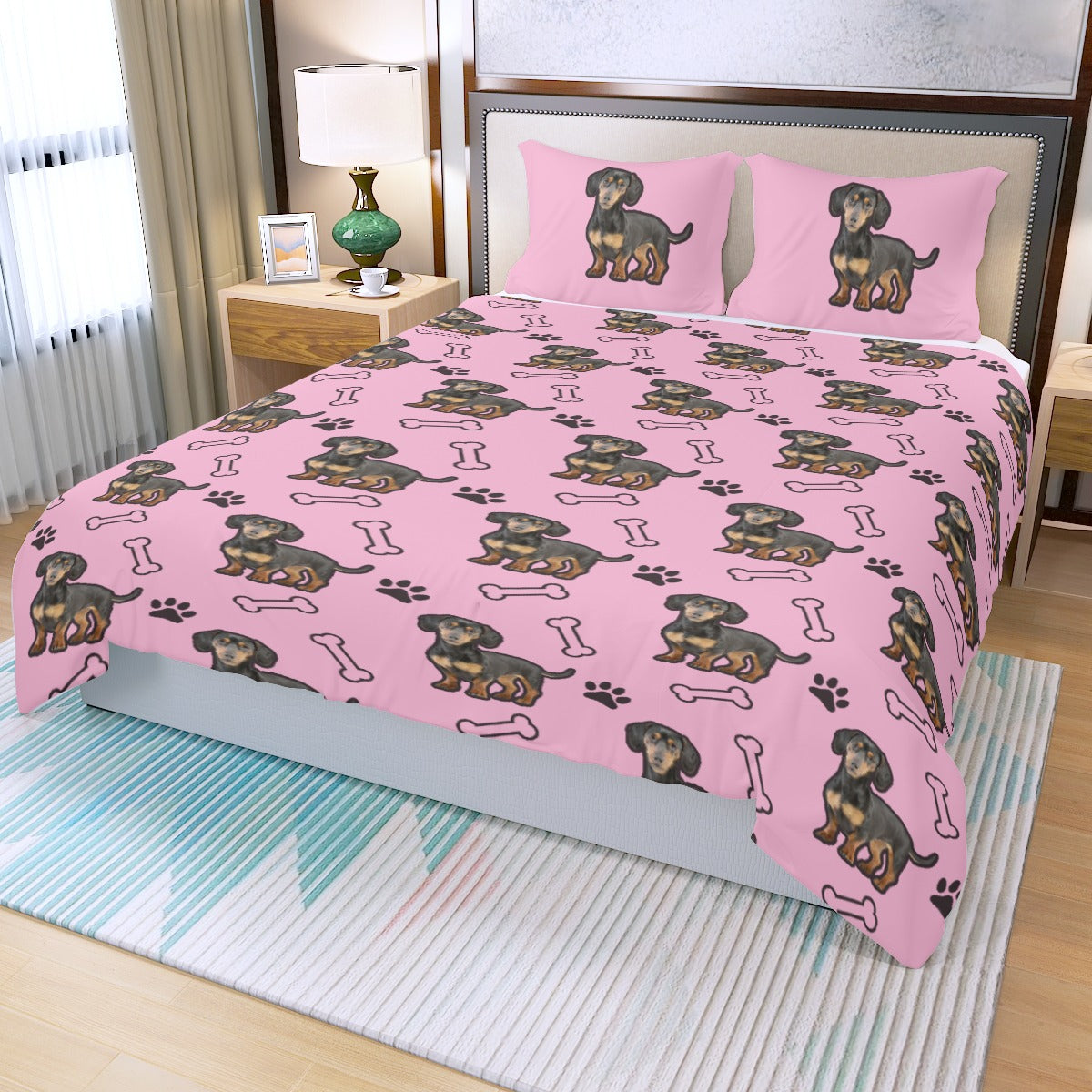 Juego de Cama Personalizado con Imagen de Perro Salchicha - Juego de Cama