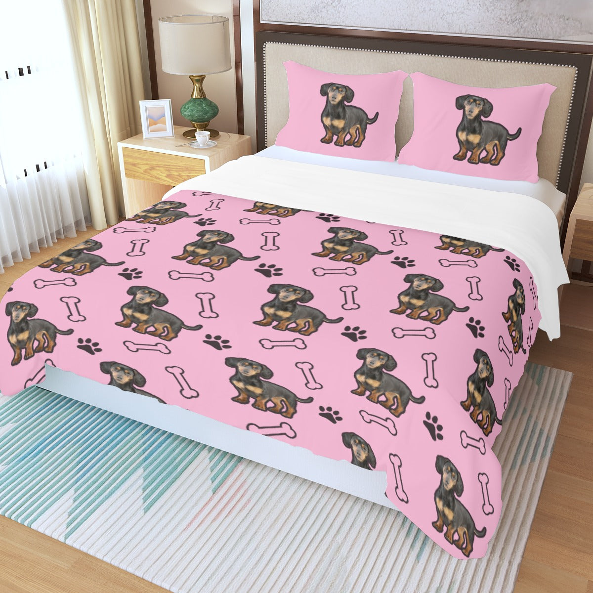 Juego de Cama Personalizado con Imagen de Perro Salchicha - Juego de Cama