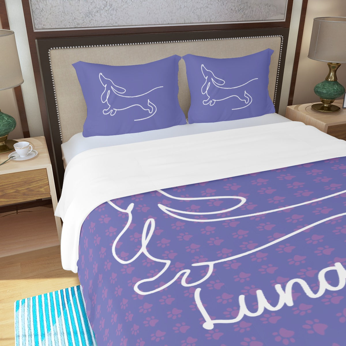 Juego de Cama Personalizado con Nombre de Perro Salchicha - Juego de Cama