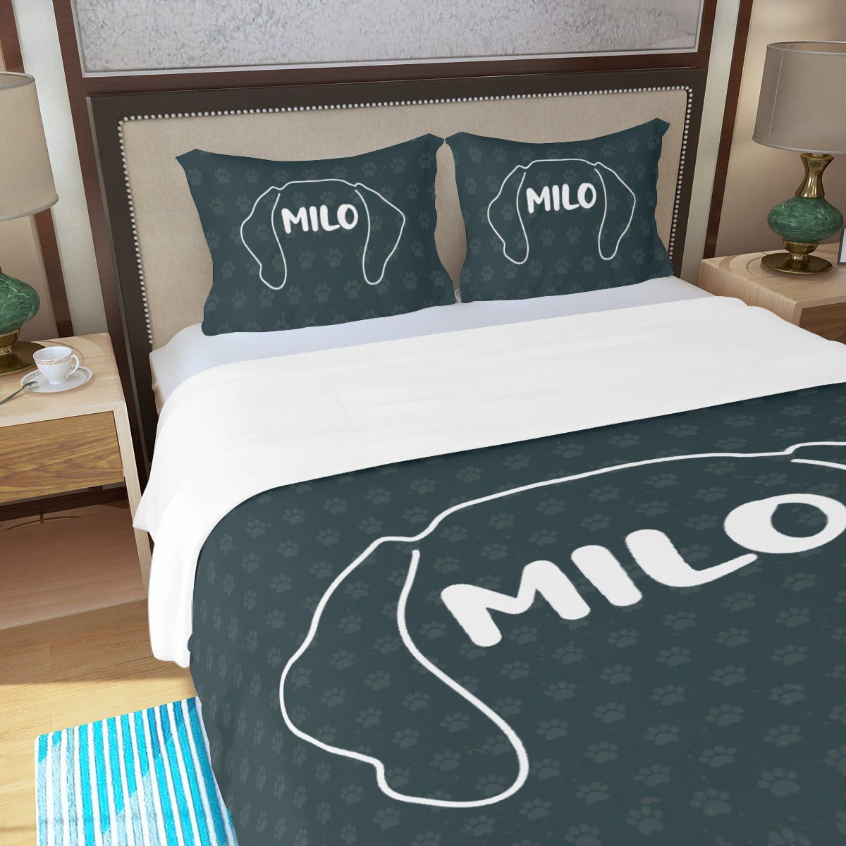 Juego de Cama Personalizado con Nombre de Perro Salchicha - Juego de Cama