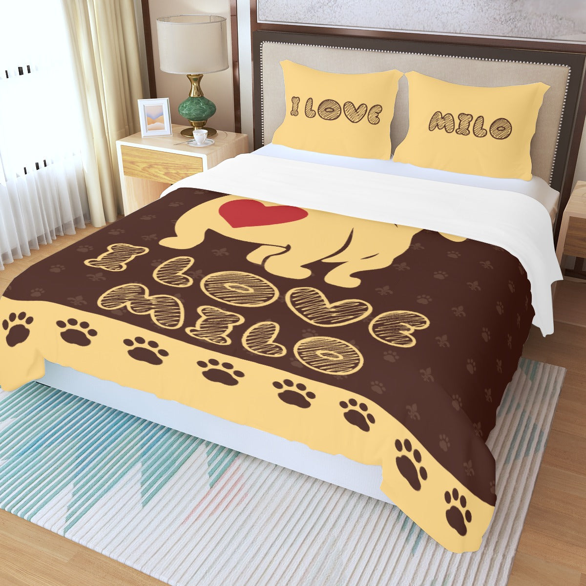 Juego de Cama Personalizado con Nombre de Perro Salchicha - Juego de Cama