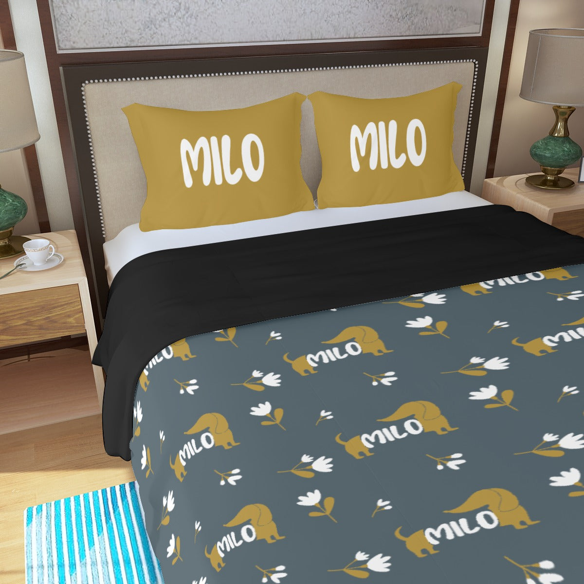 Juego de Cama Personalizado con Nombre de Perro Salchicha - Juego de Cama