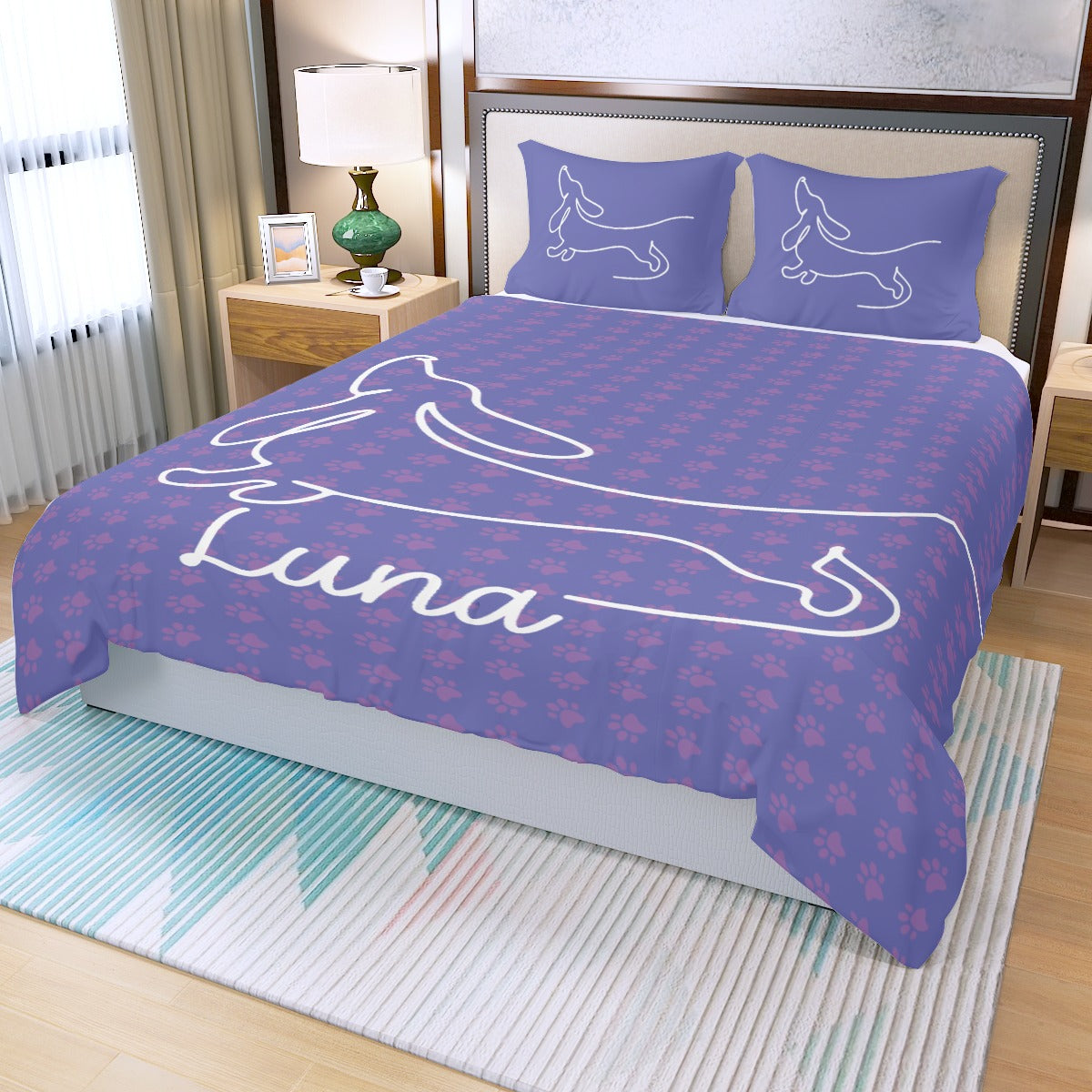 Juego de Cama Personalizado con Nombre de Perro Salchicha - Juego de Cama