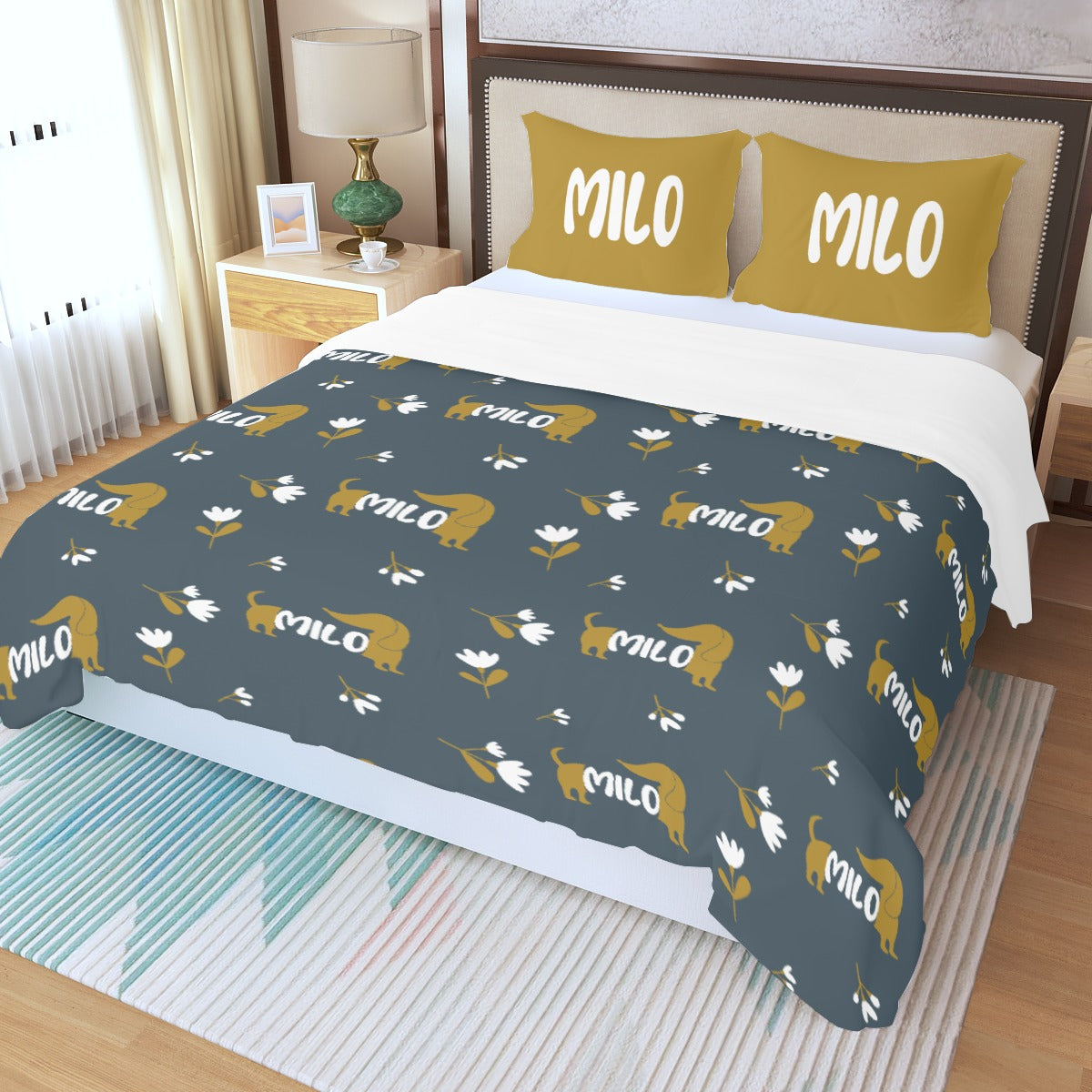 Juego de Cama Personalizado con Nombre de Perro Salchicha - Juego de Cama