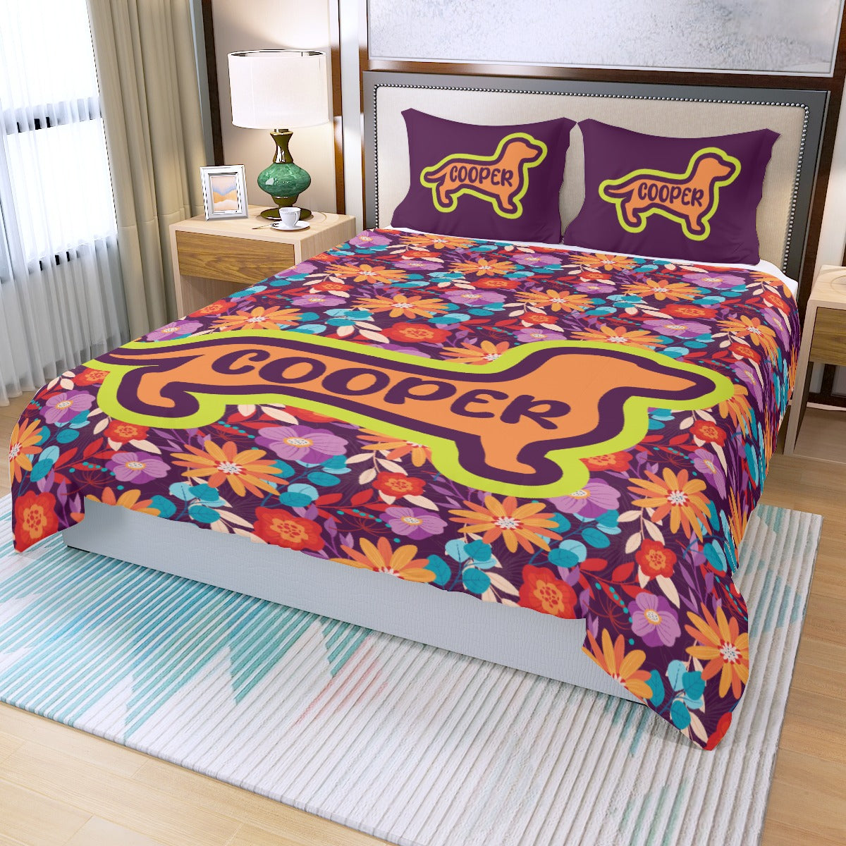 Juego de Cama Personalizado con Nombre de Perro Salchicha - Juego de Cama