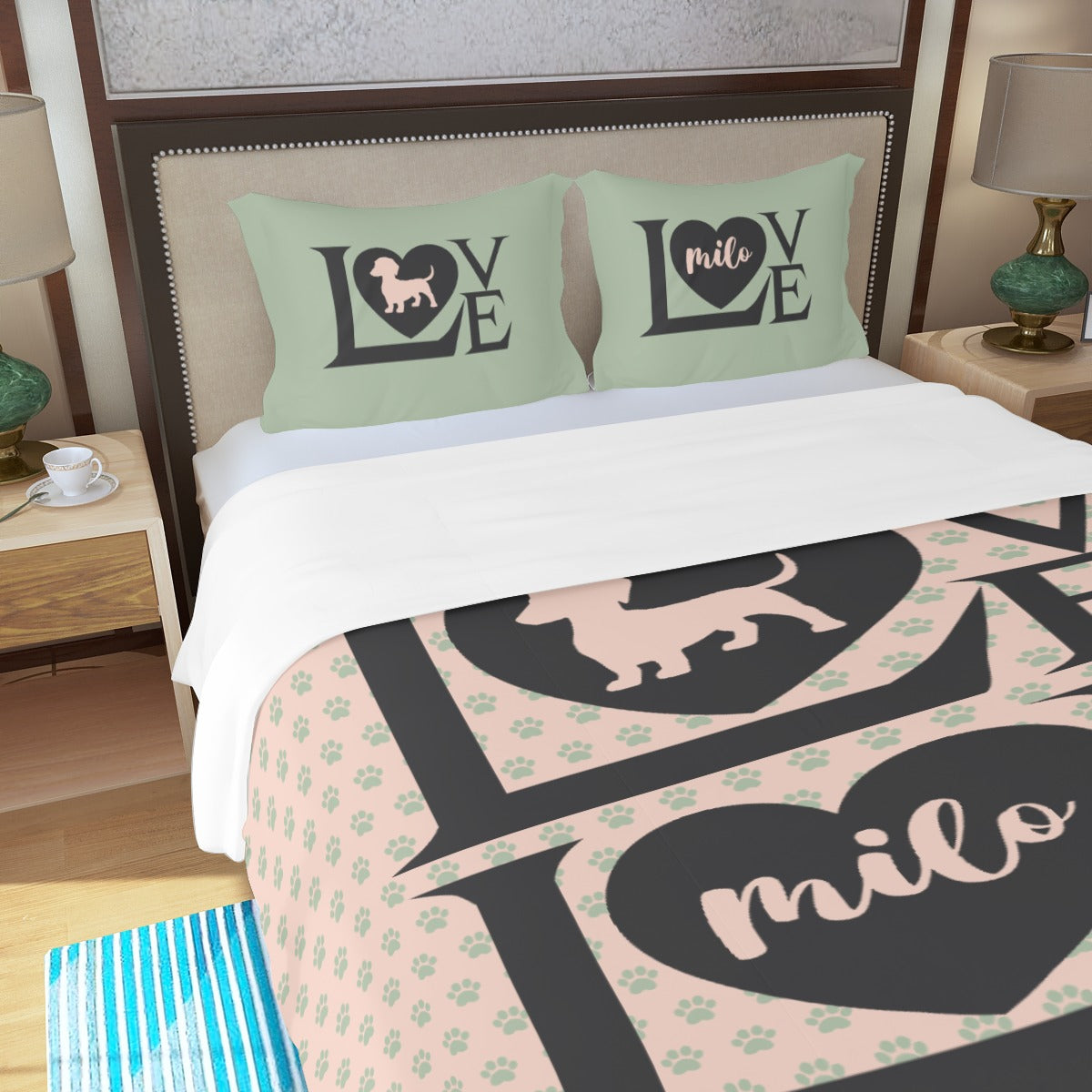 Juego de Cama Personalizado con Nombre de Perro Salchicha - Juego de Cama