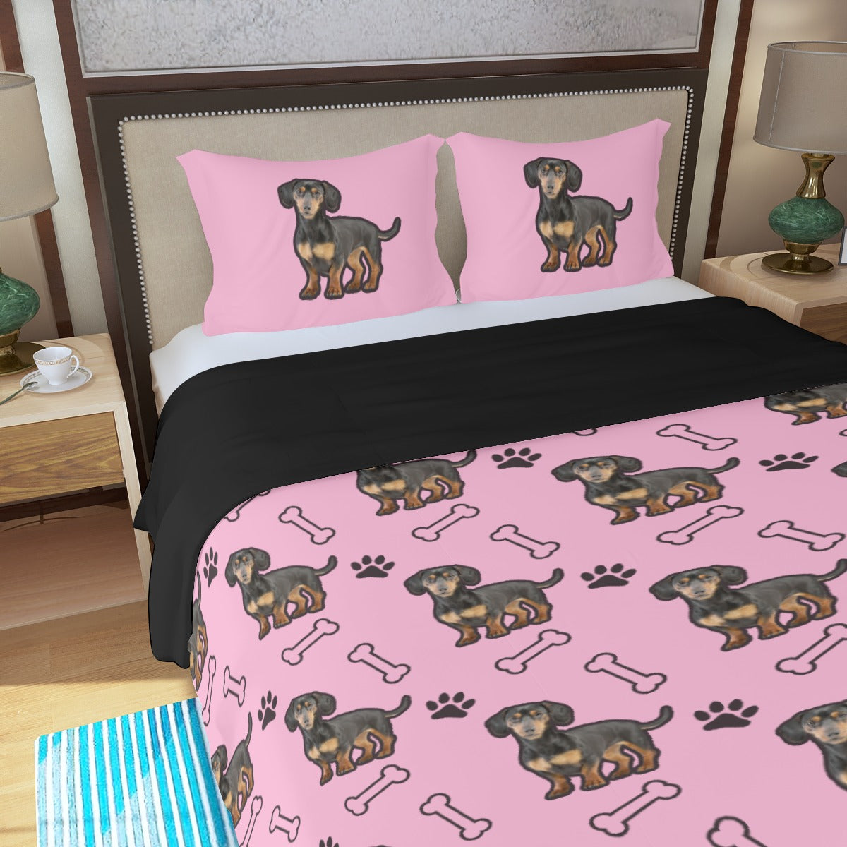 Juego de Cama Personalizado con Imagen de Perro Salchicha - Juego de Cama