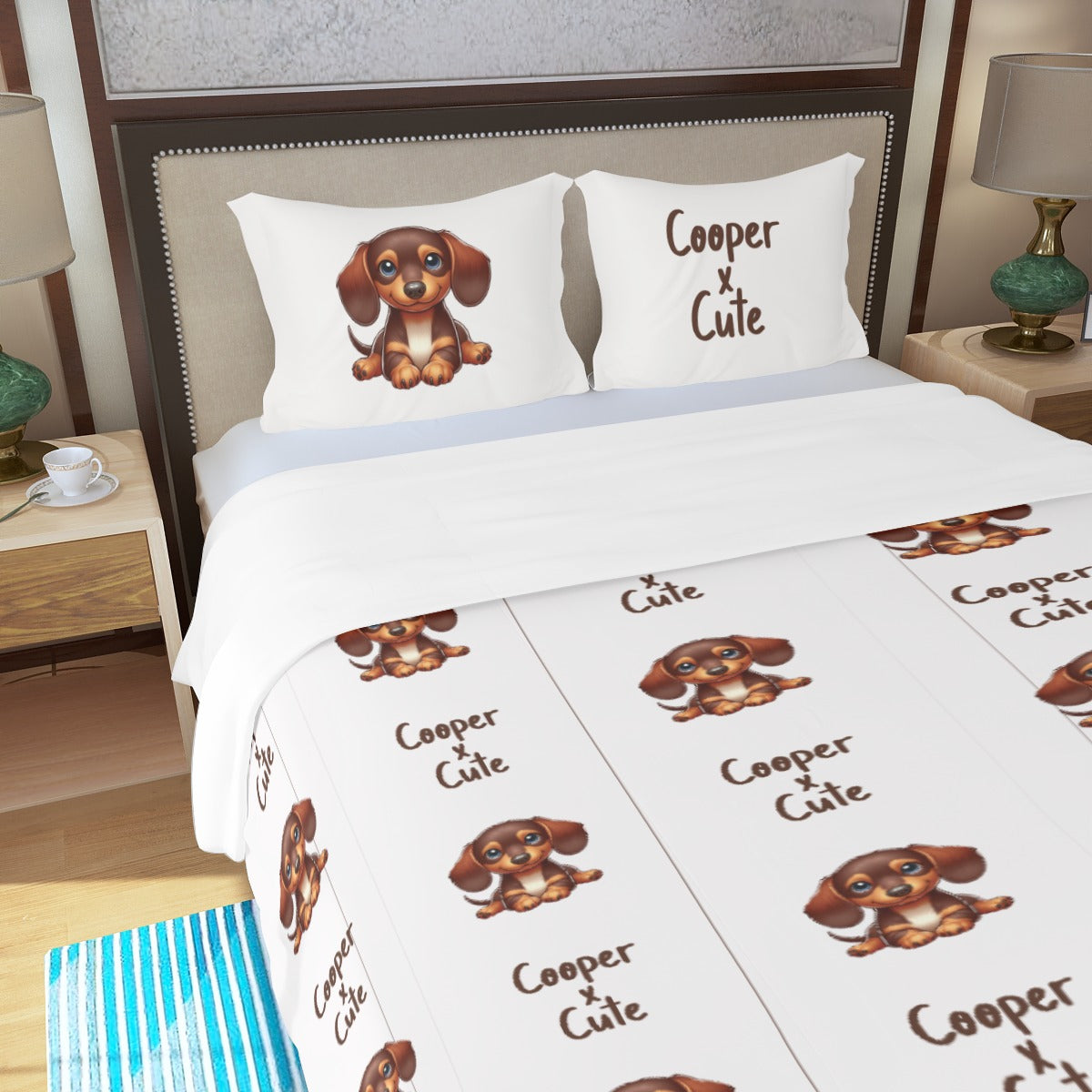 Juego de Cama Personalizado con Nombre de Perro Salchicha - Juego de Cama