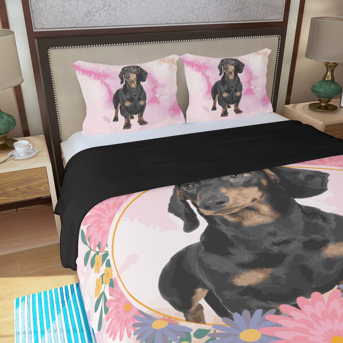 Juego de Cama Personalizado con Imagen de Perro Salchicha - Juego de Cama