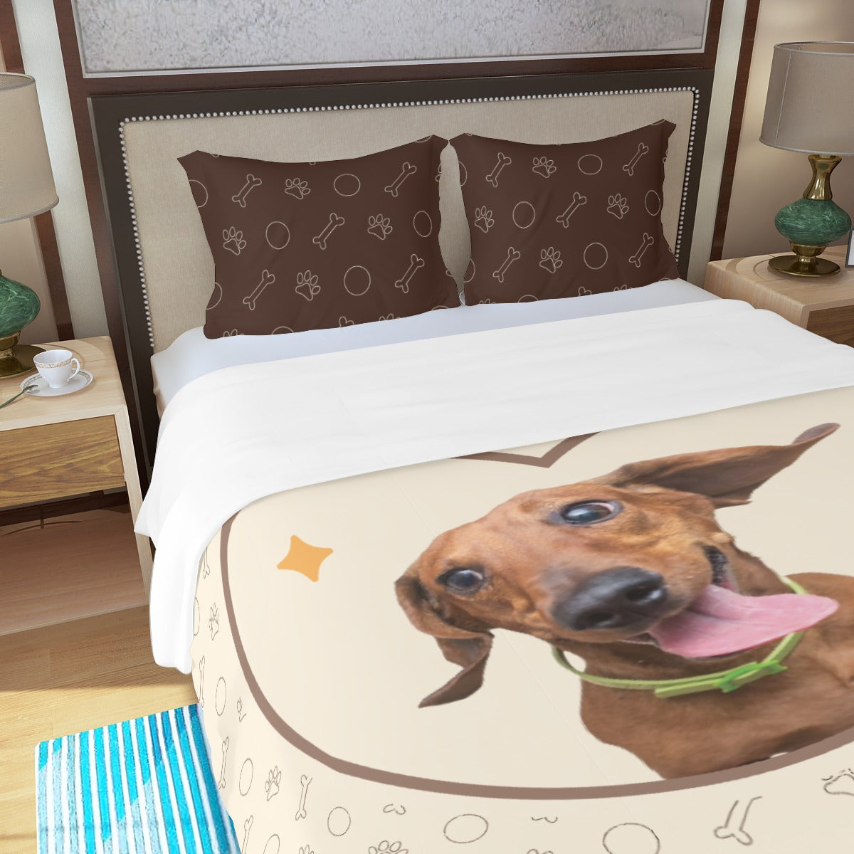 Juego de Cama Personalizado con Imagen de Perro Salchicha - Juego de Cama