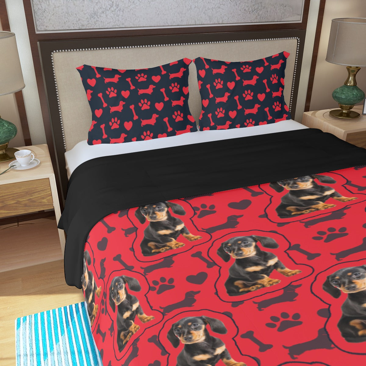 Juego de Cama Personalizado con Imagen de Perro Salchicha - Juego de Cama