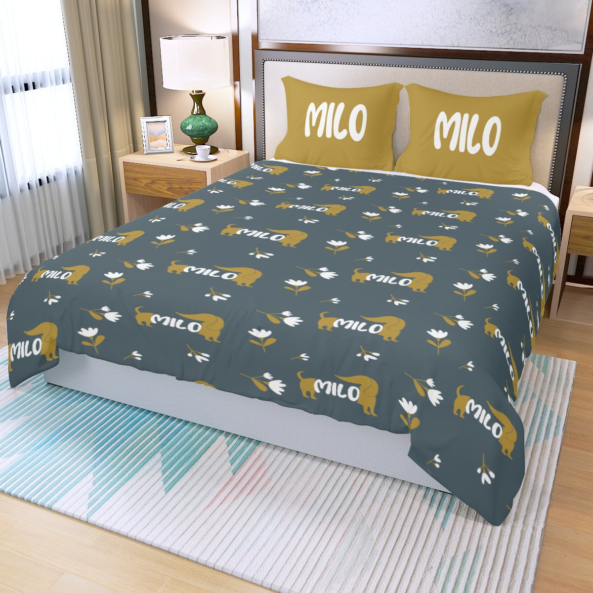 Juego de Cama Personalizado con Nombre de Perro Salchicha - Juego de Cama