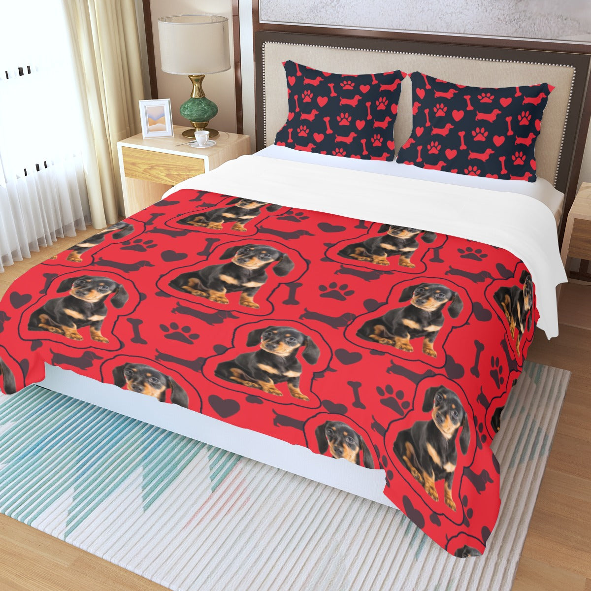 Juego de Cama Personalizado con Imagen de Perro Salchicha - Juego de Cama