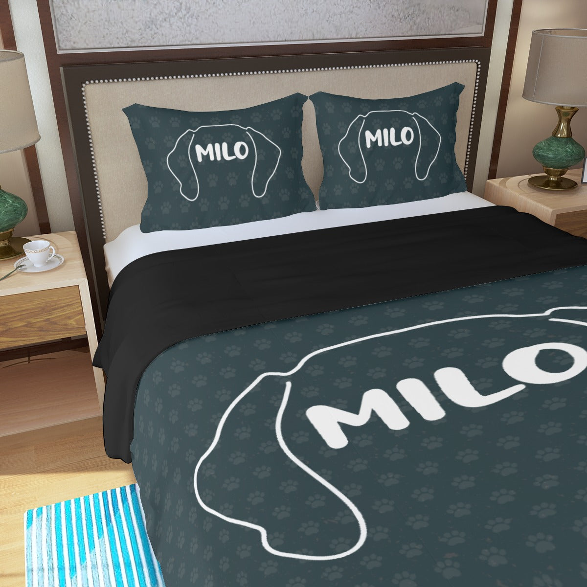 Juego de Cama Personalizado con Nombre de Perro Salchicha - Juego de Cama