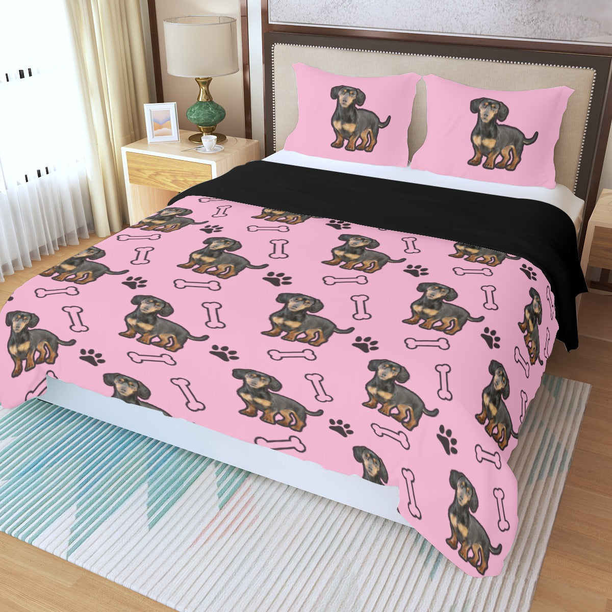 Juego de Cama Personalizado con Imagen de Perro Salchicha - Juego de Cama