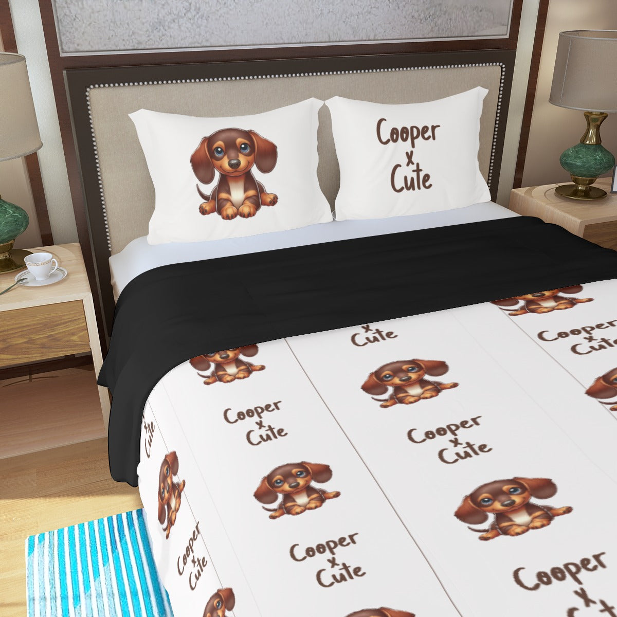 Juego de Cama Personalizado con Nombre de Perro Salchicha - Juego de Cama