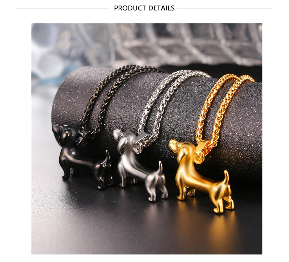 Dachshund Necklace Stainless Steel/Gold Color Rope - Dachshund Shop.jpg