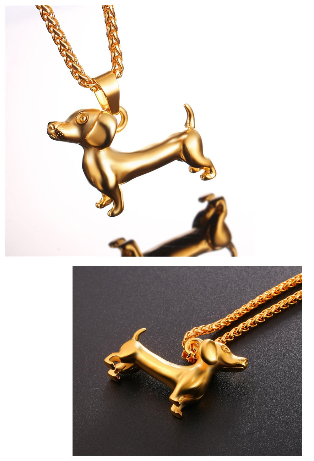 Dachshund Necklace Stainless Steel/Gold Color Rope - Dachshund Shop.jpg