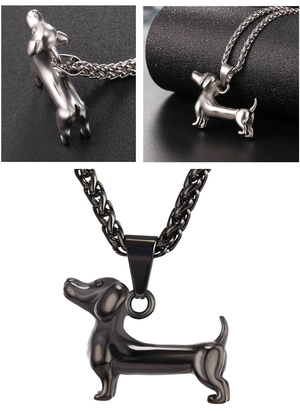 Dachshund Necklace Stainless Steel/Gold Color Rope - Dachshund Shop.jpg