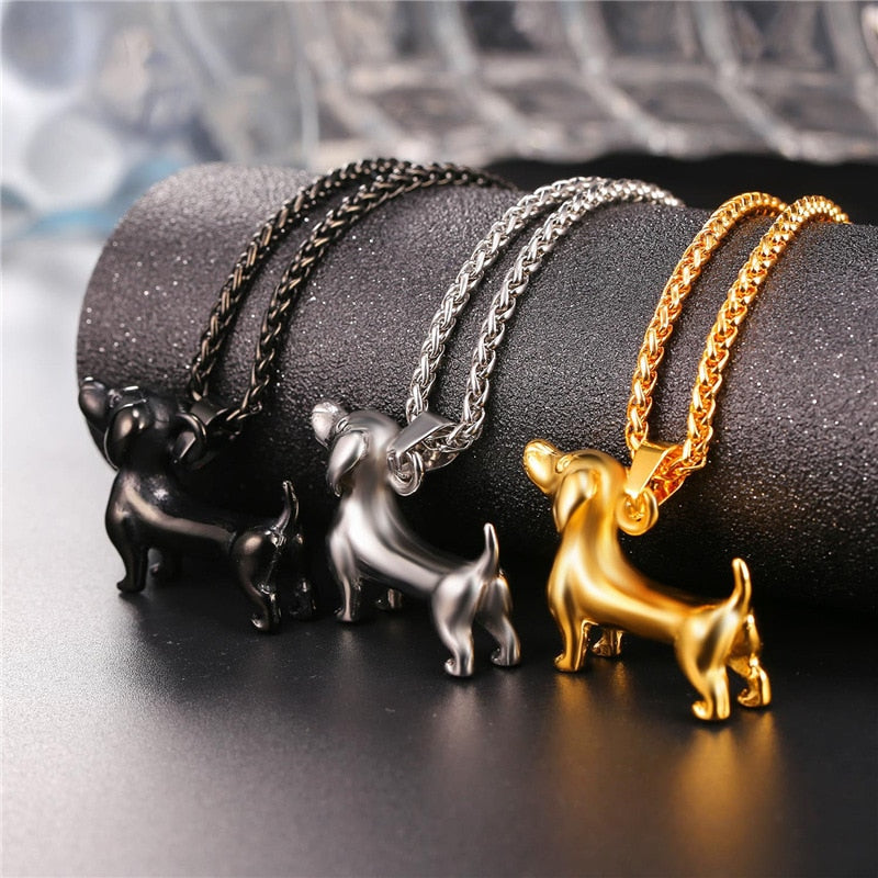 Dachshund Necklace Stainless Steel/Gold Color Rope - Dachshund Shop.jpg