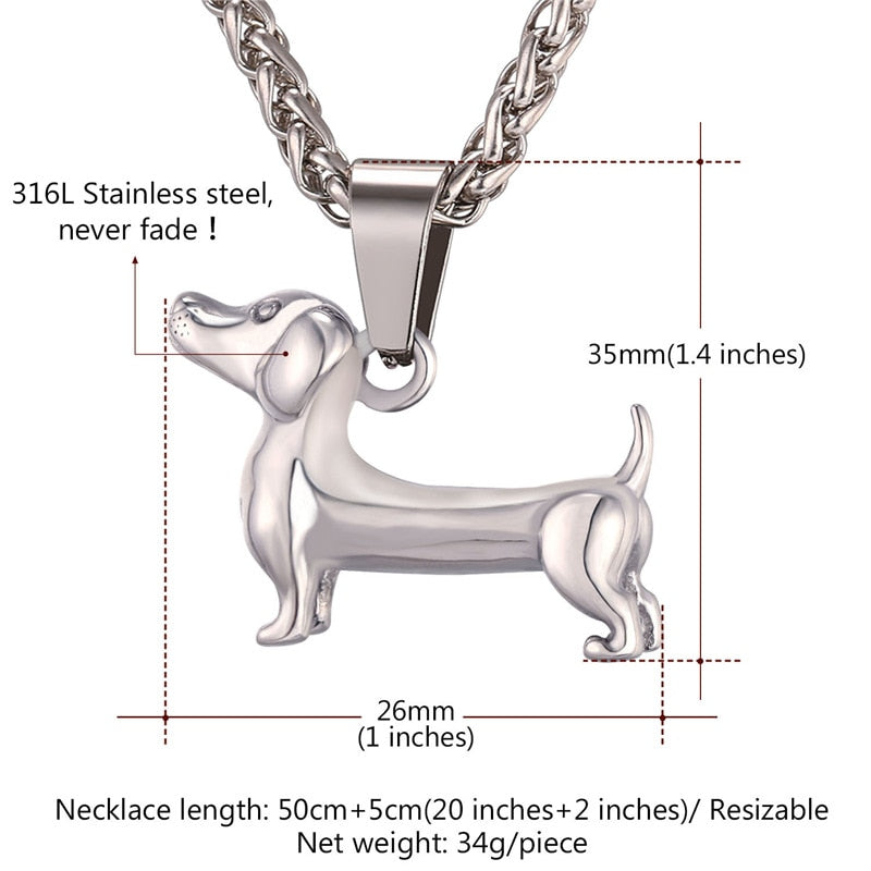 Dachshund Necklace Stainless Steel/Gold Color Rope - Dachshund Shop.jpg