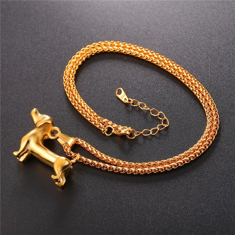 Dachshund Necklace Stainless Steel/Gold Color Rope - Dachshund Shop.jpg