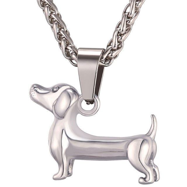 Dachshund Necklace Stainless Steel/Gold Color Rope - Dachshund Shop.jpg