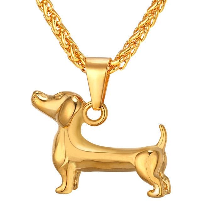 Dachshund Necklace Stainless Steel/Gold Color Rope - Dachshund Shop.jpg